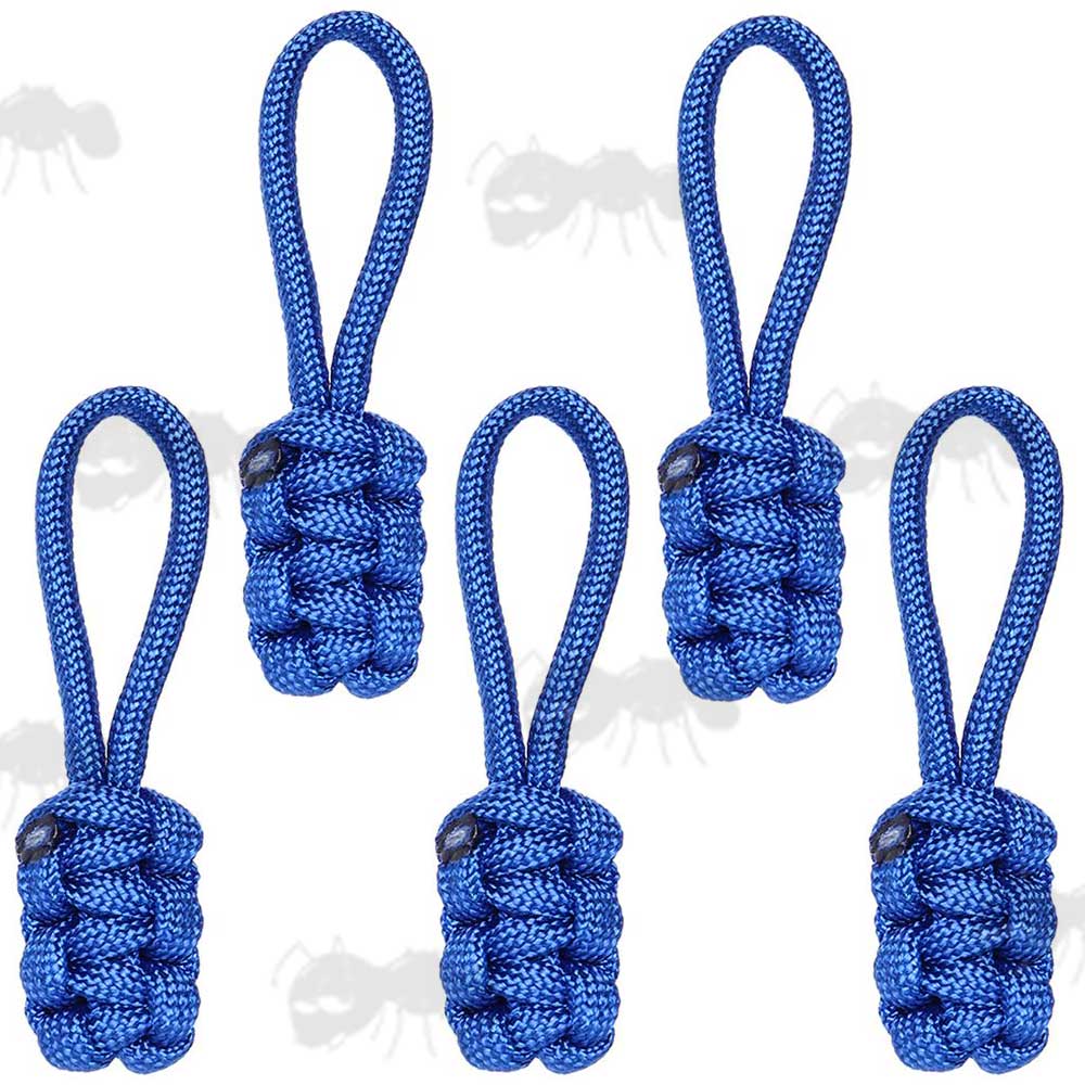 Set of Five Small Blue Paracord Zip Pullers