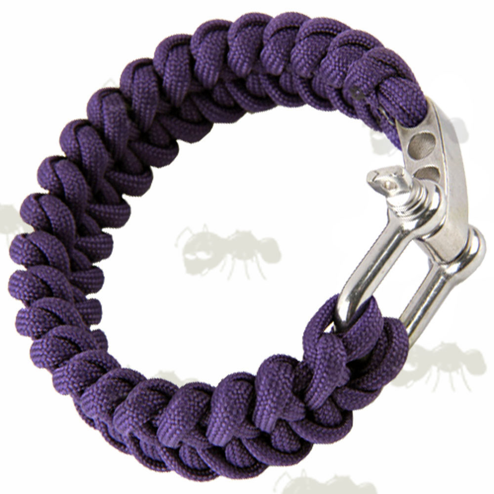 Steel Adjustable Length Shackle Bracelet with Purple Paracord
