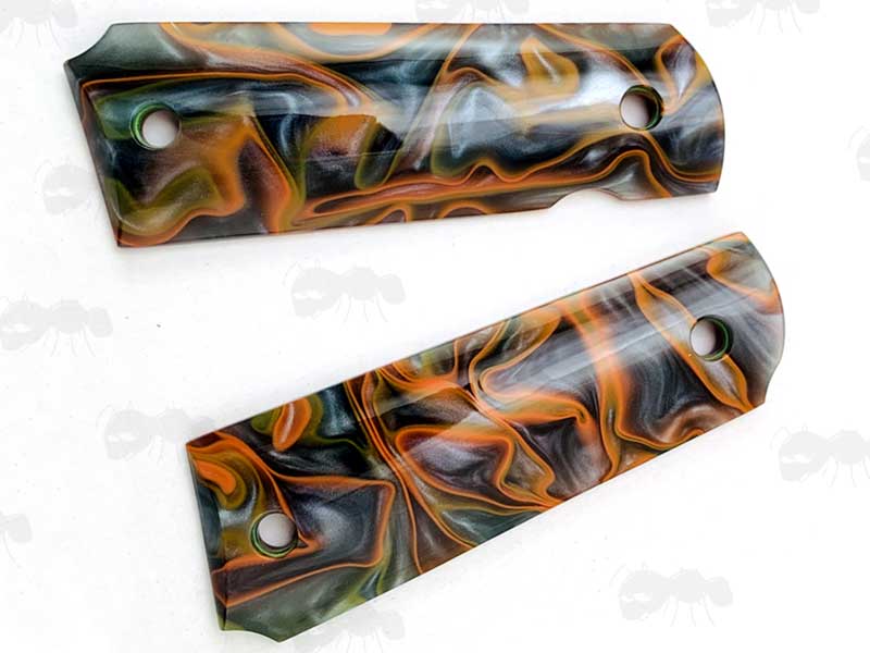 Pair of Full Size Multi-Coloured Swirl Patterned Acrylic Smooth Finish 1911 Pistol Grips