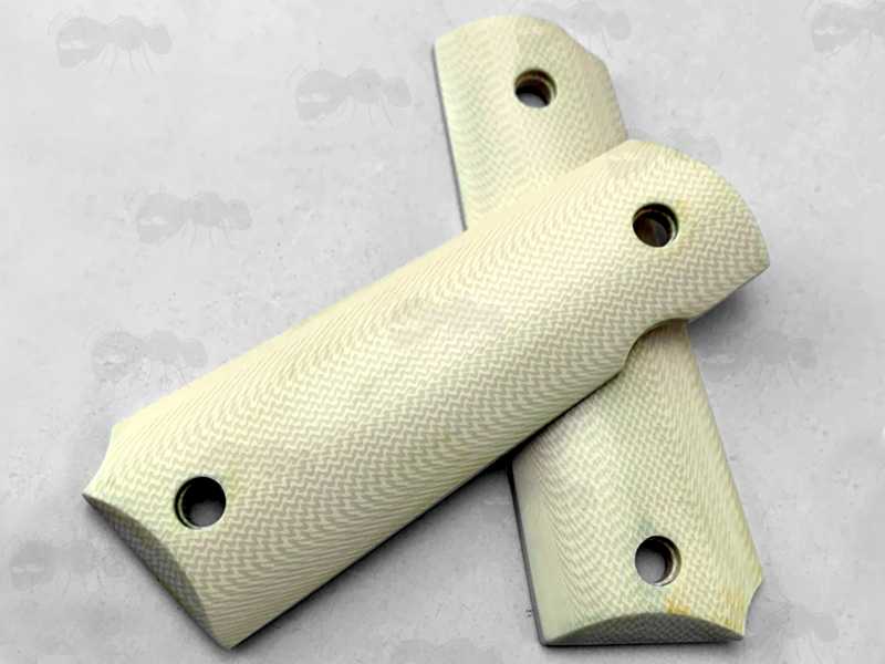 Pair of Full Size White Ivory Resin 1911 Pistol Grips with a Smooth Finish