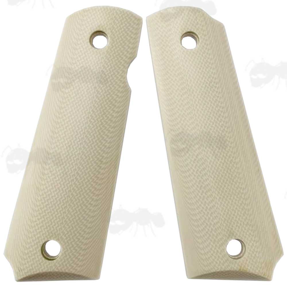 Pair of Full Size White Ivory Resin 1911 Pistol Grips with a Smooth Finish