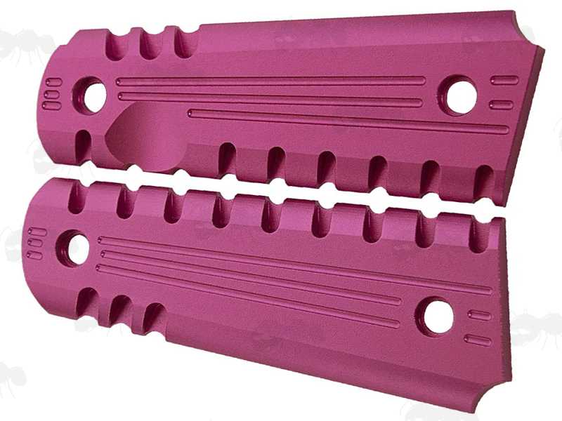 Pair of Full Size Aluminium 1911 Pistol Grips with Purple Coloured Finish