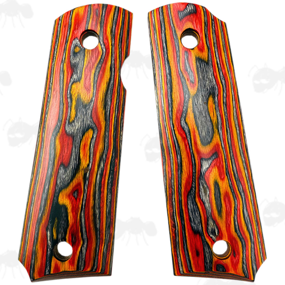 3D Effect Red and Grey Rosewood Colt 1911 Handgun Diamond Textured Grip Panels