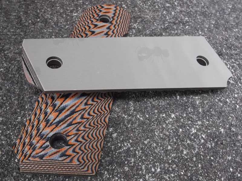 Front and Back Views of The Pair of Full Size Brown Flame Effect G10 1911 Pistol Grips with a Textured Finish