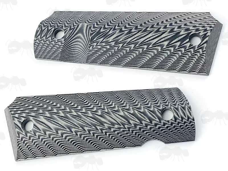 Pair of Full Size Grey and BLack G10 1911 Pistol Grips with a Grooved Finish