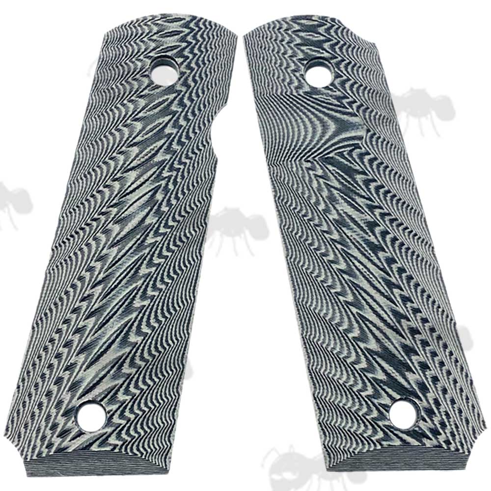 Pair of Full Size Grey and BLack G10 1911 Pistol Grips with a Grooved Finish
