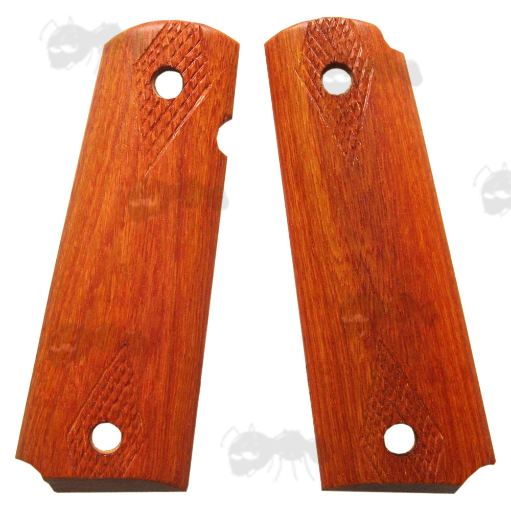 Pair of Full Size Rosewood Wood 1911 Pistol Grips with Diamond Cut Sections