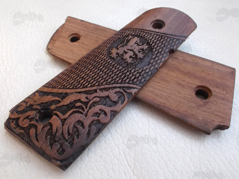 Pair of Full Size Teak Wood 1911 Pistol Grips with a Textured Finish