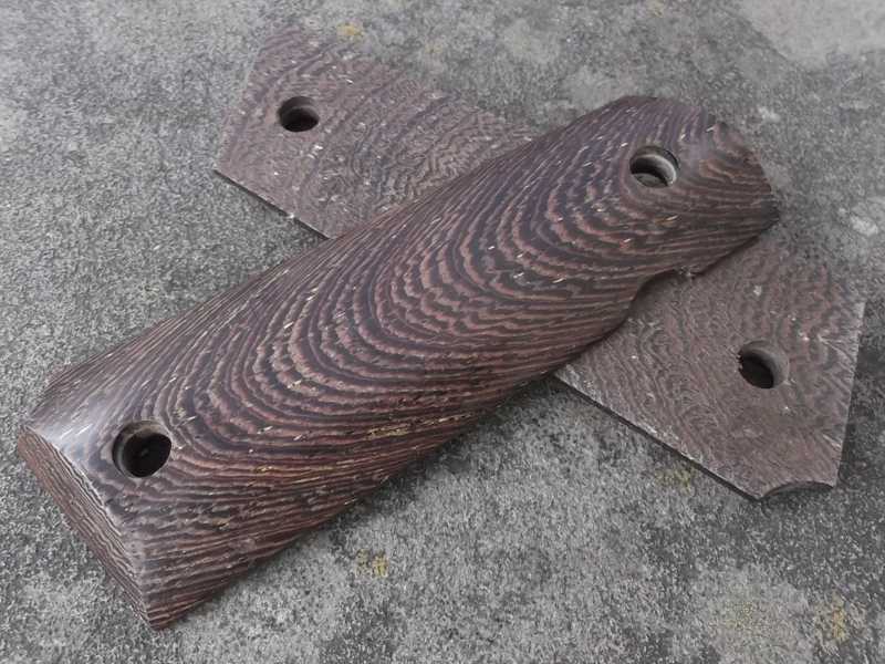 Pair of Full Size Dark Brown Rosewood Wood 1911 Pistol Grips with a Smooth Finish