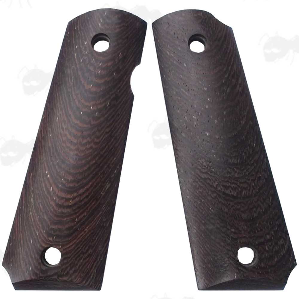 Pair of Full Size Dark Brown Rosewood Wood 1911 Pistol Grips with a Smooth Finish