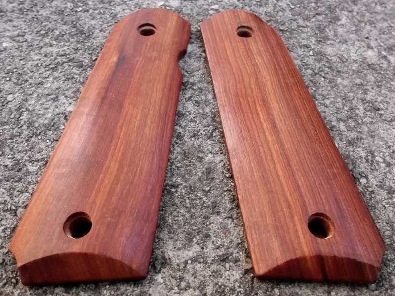 Pair of Full Size Zambia Red Sandalwood 1911 Pistol Grips with a Smooth Finish