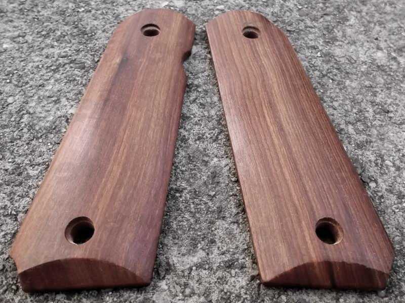 Pair of Full Size Zambia Red Sandalwood 1911 Pistol Grips with a Smooth Finish