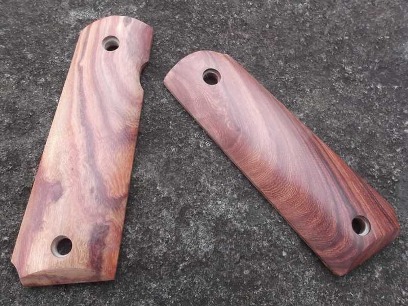 Pair of Full Size Zambia Red Sandalwood 1911 Pistol Grips with a Smooth Finish