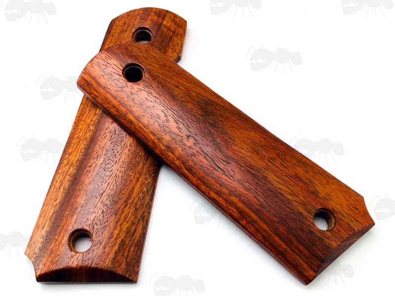 Pair of Full Size Zambia Red Sandalwood 1911 Pistol Grips with a Smooth Finish