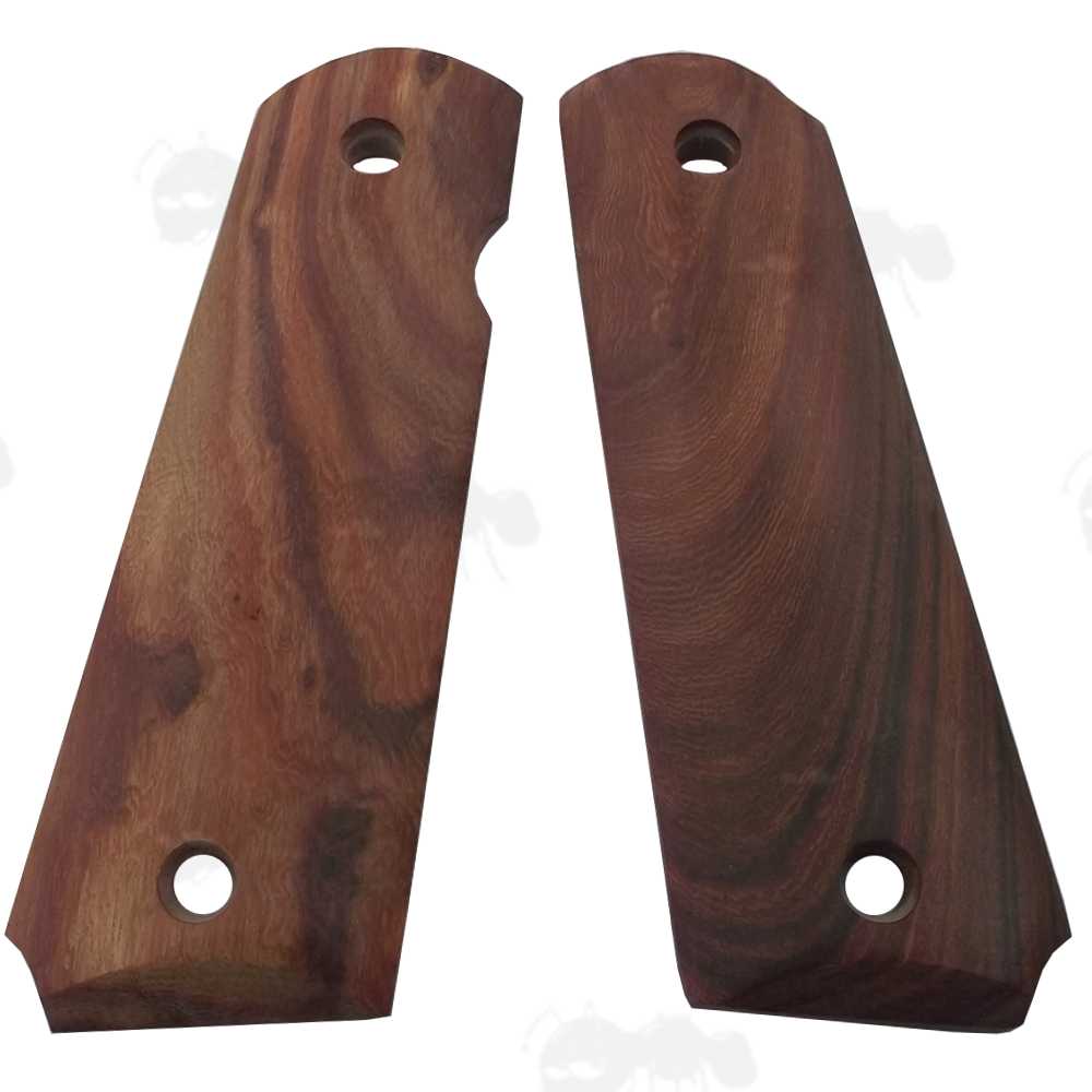 Pair of Full Size Zambia Red Sandalwood 1911 Pistol Grips with a Smooth Finish
