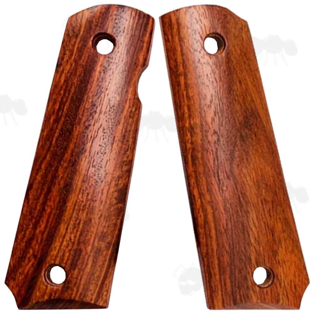 Pair of Full Size Zambia Red Sandalwood 1911 Pistol Grips with a Smooth Finish