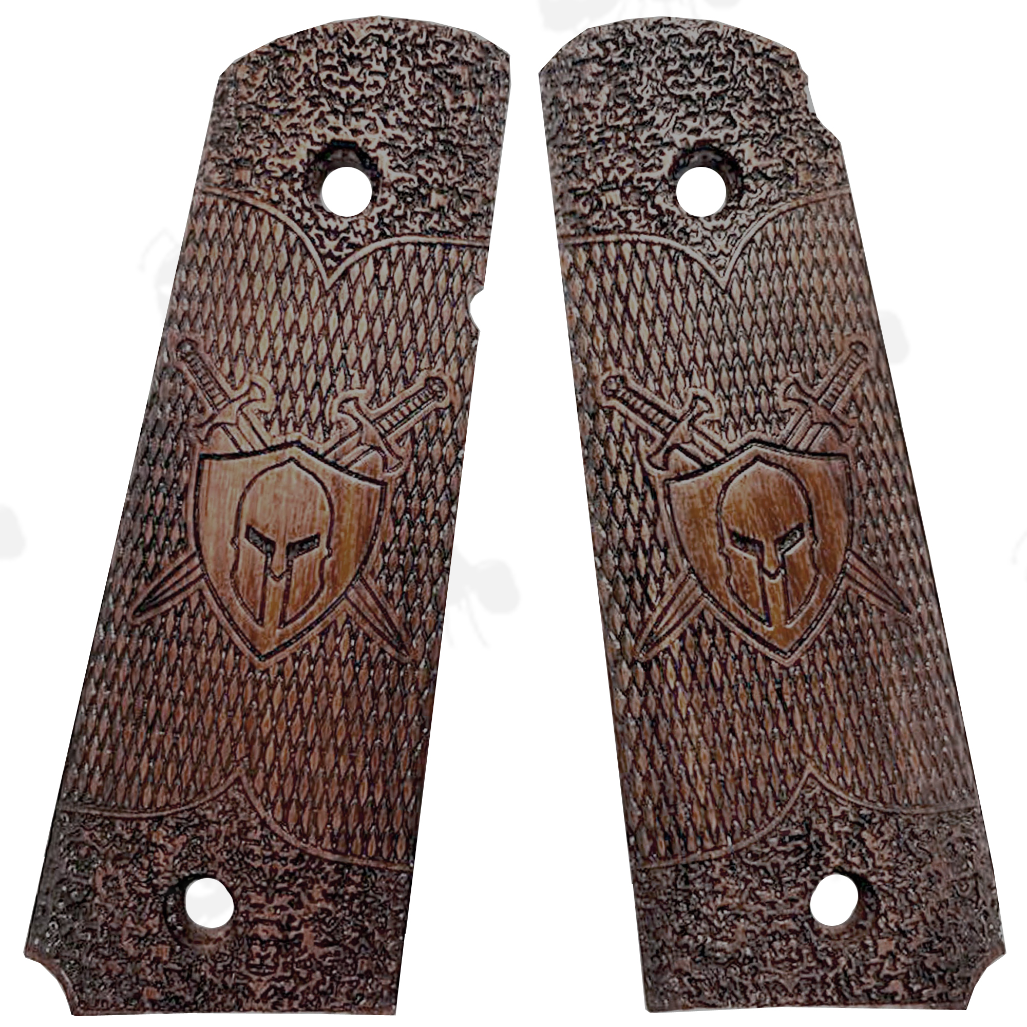 Pair of Full Size Wood 1911 Pistol Grips with Ornate Decorative Finish