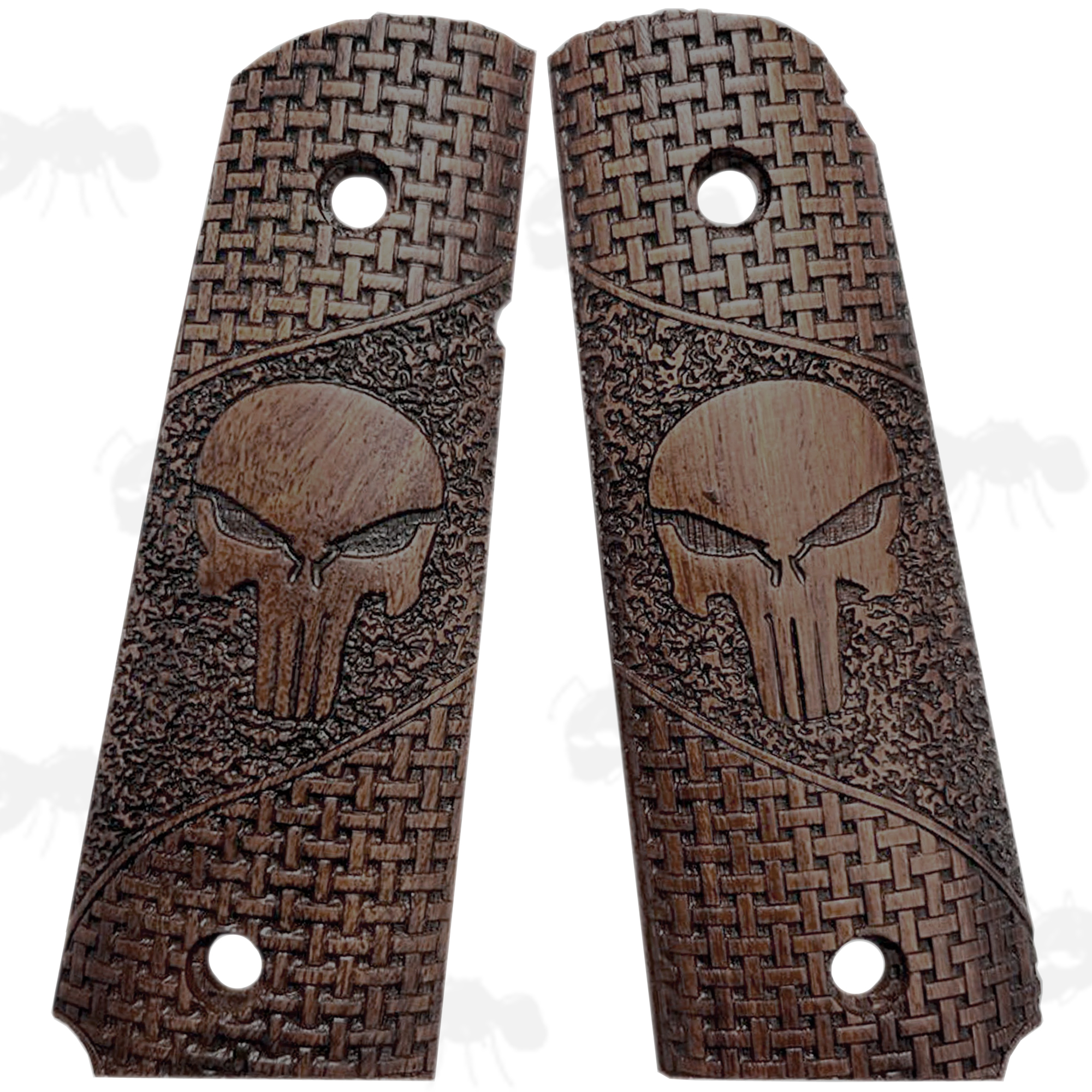 Pair of Full Size Teak Wood 1911 Pistol Grips with a Textured Finish