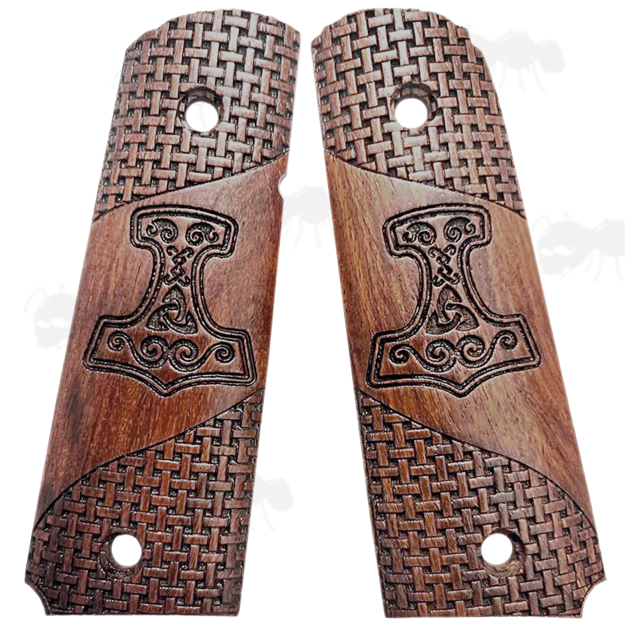 Pair of Full Size Wood 1911 Pistol Grips with Ornate Decorative Finish