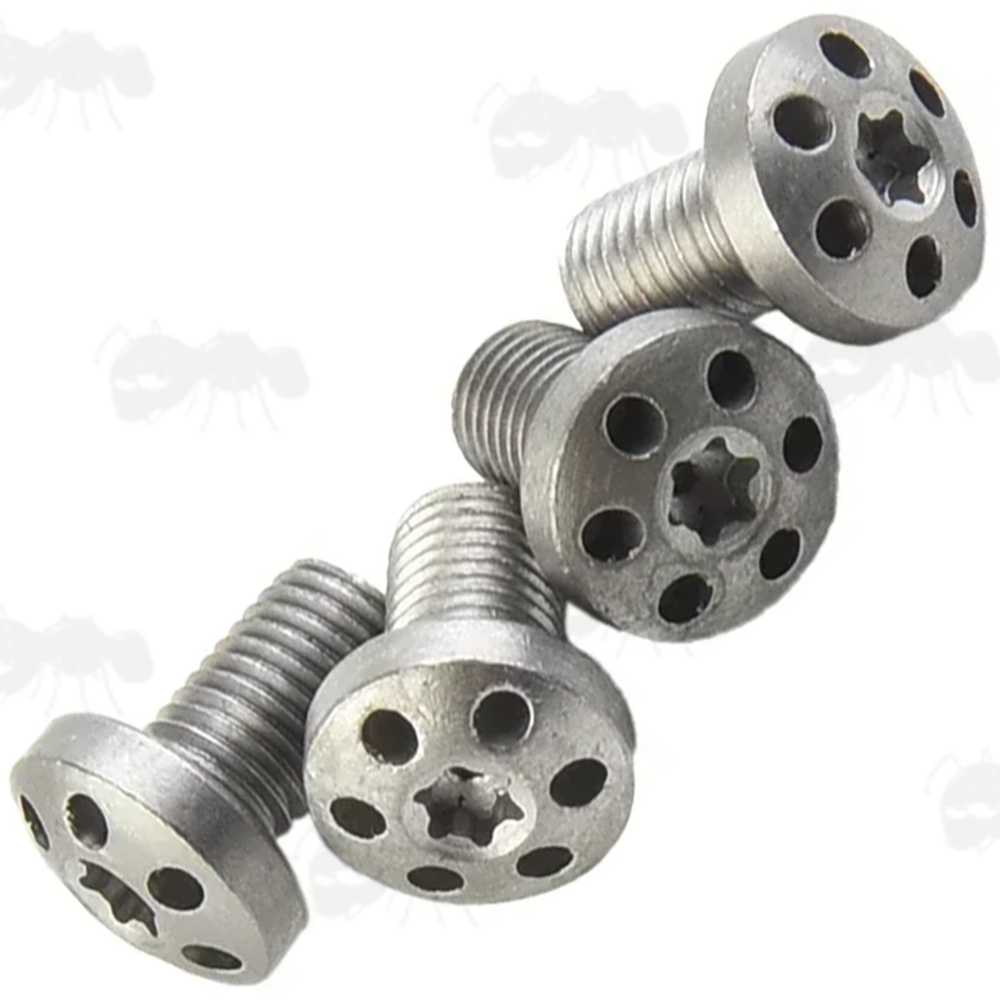 Set of Four Decorative Holed Torx Head Screws for 1911 Pistol Grips, with Metric Threads, in Silver Finish