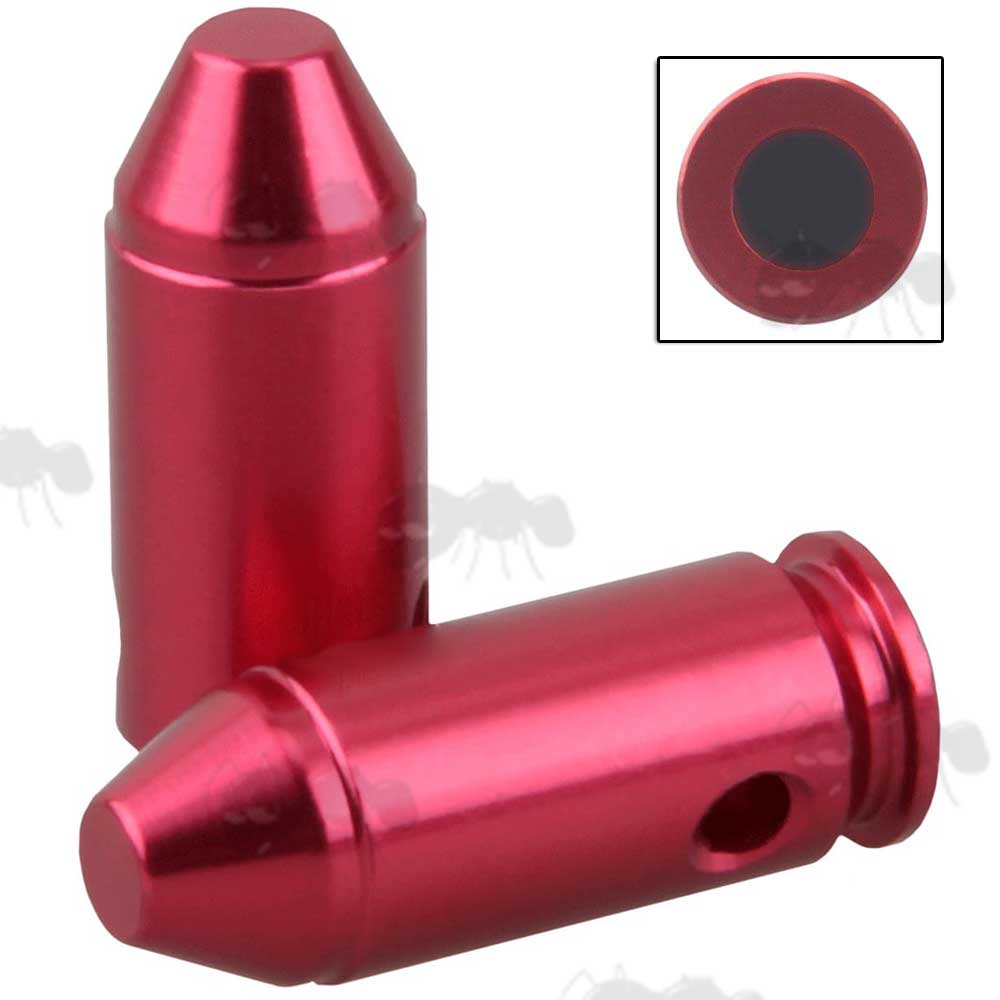 Pair of Red Metal .40 Smith and Wesson Cal Pistol Snap Caps