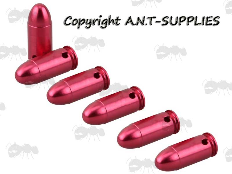 Six Red Metal .45 Automatic Cold Pistol Cal Pistol Snap Caps