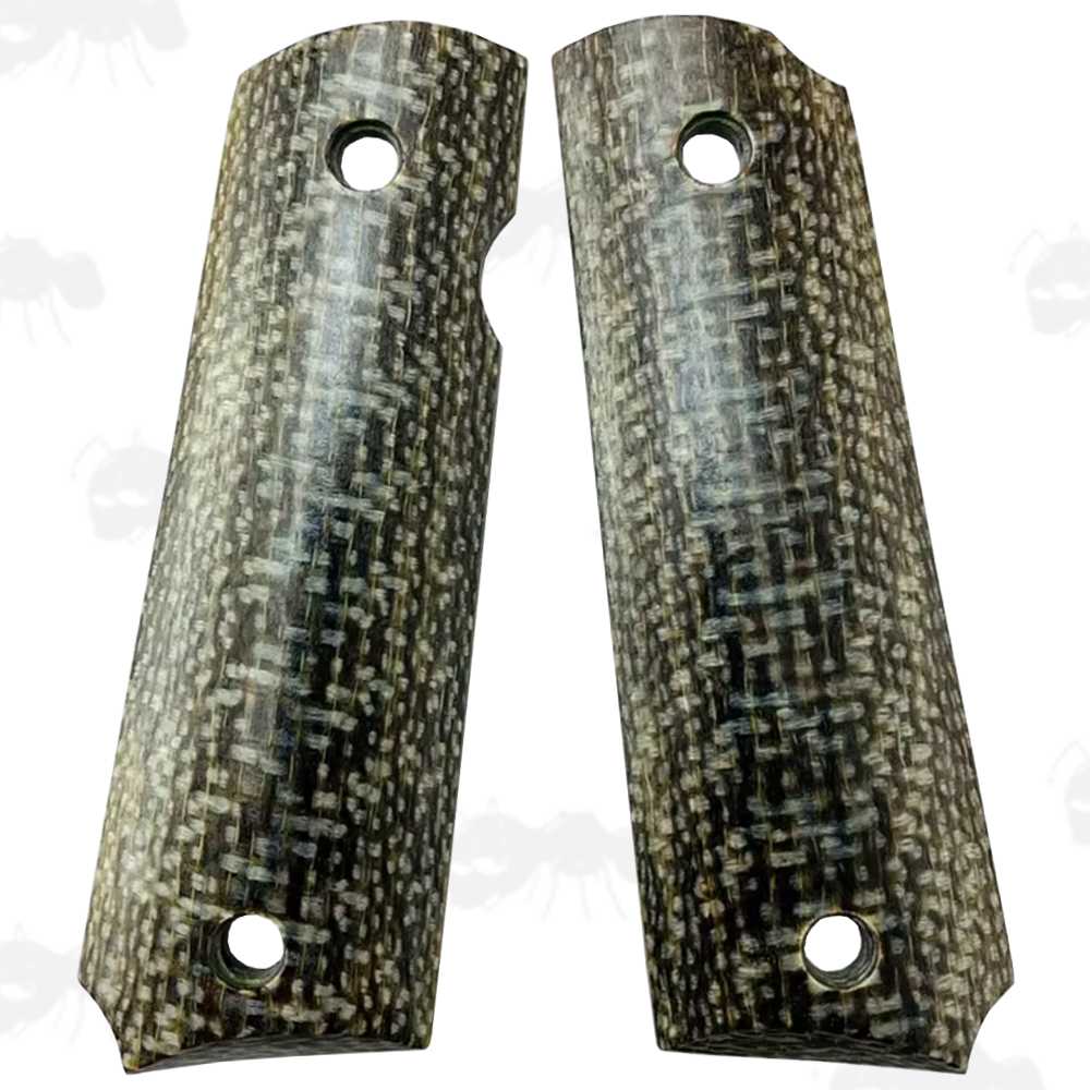 Pair of Full Size Green Burlap Micarta 1911 Pistol Grips with a Polished Finish