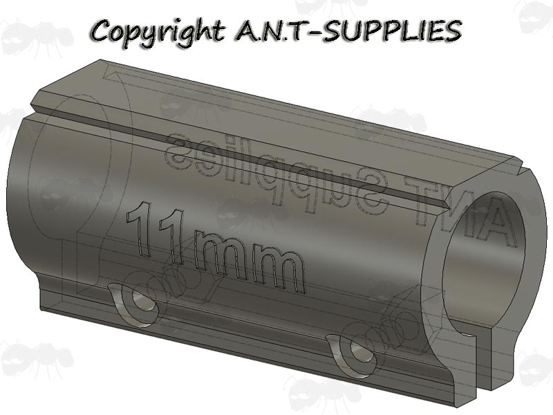 Black ABS Plastic Rifle Muzzle End Rail Base Adapter Technical Drawing with 11mm Diameter