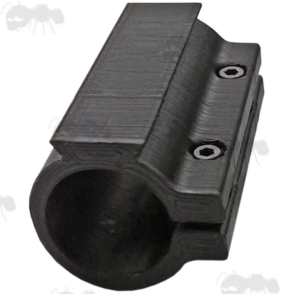 Black Plastic Rail Base Adapter Mount for 15mm Diameter Gun Barrel with Fixings to the Side for Underlever Rifles