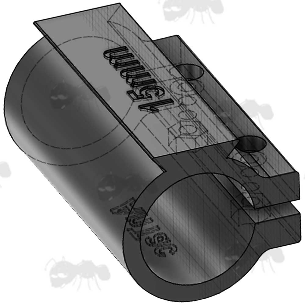 Black Plastic Rail Base Adapter Mount for 15mm Diameter Gun Barrel with Fixings to the Side for Underlever Rifles