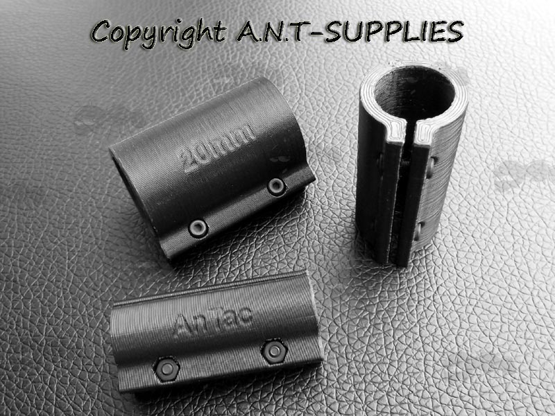 Three Black ABS Plastic Rifle Muzzle End Rail Base Adapters with 10mm, 14mm and 20mm Fitting Diameter