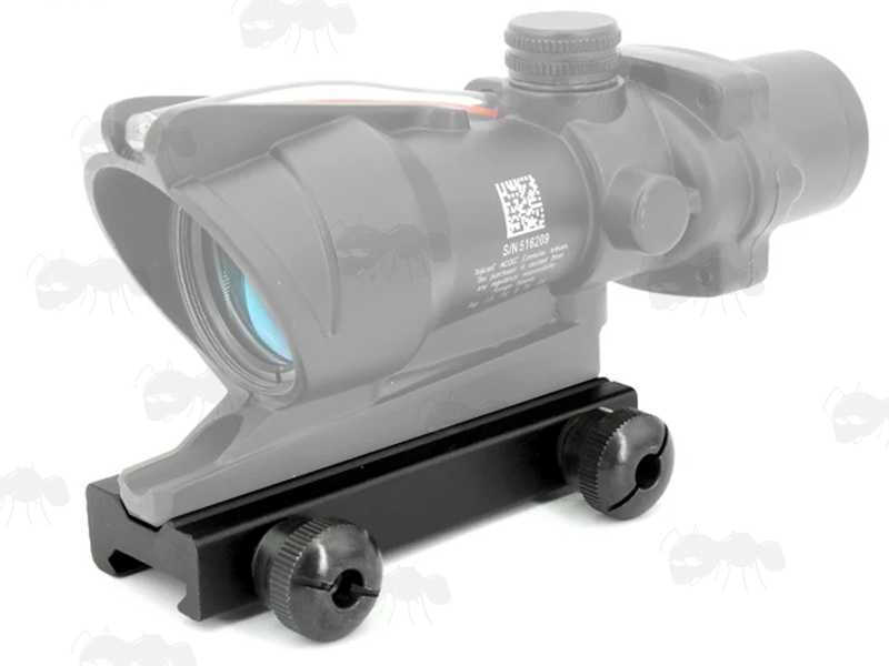 Black Anodised ACOG 20mm Weaver / Picatinny Rail Base Mount, Shown Fitted To a 4x32mm TA31F ACOG Sight