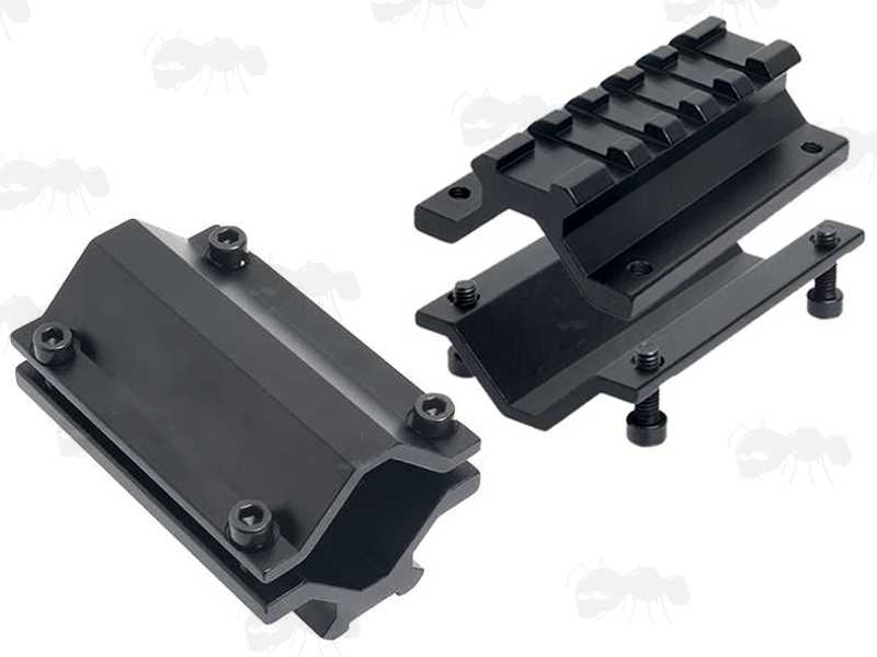 Top and Base View of The Long 5 Slot Length Weaver / Picatinny Single Rail Barrel Mount