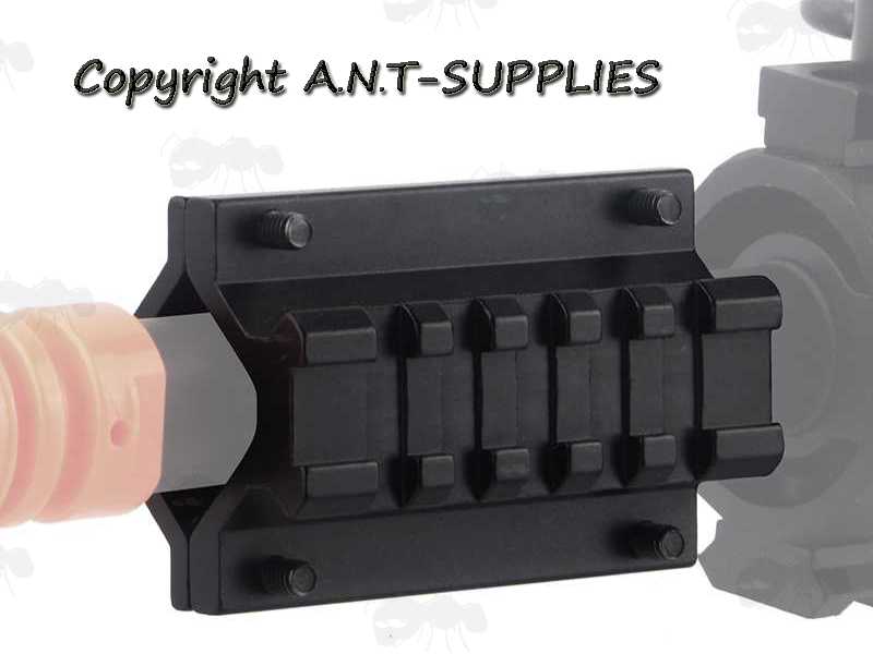 Long 5 Slot Length Weaver / Picatinny Single Rail Barrel Mount, Shown Fitted to a Rifle Barrel