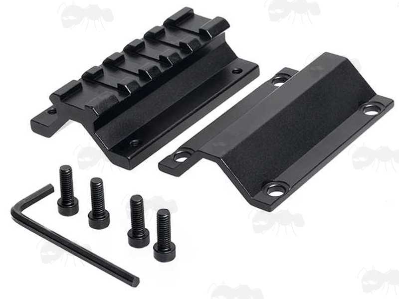 Dismantled View of The Long 5 Slot Length Weaver / Picatinny Single Rail Barrel Mount