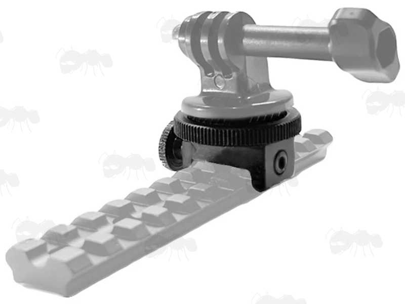 Weaver Gun Rail Adapter for Quarter Inch Threaded Cameras, Shown Fitted with GoPro Adapter