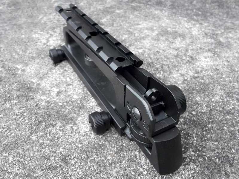 Aluminium M4 M16 Series Rifle Carry Handle, Shown with a Slot-In Six Slot Weaver Sight Rail Adapter Fitted