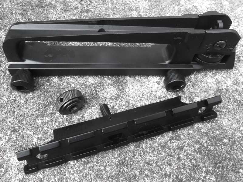 Aluminium M4 M16 Series Rifle Carry Handle, Shown with a Slot-In Six Slot Weaver Sight Rail Adapter