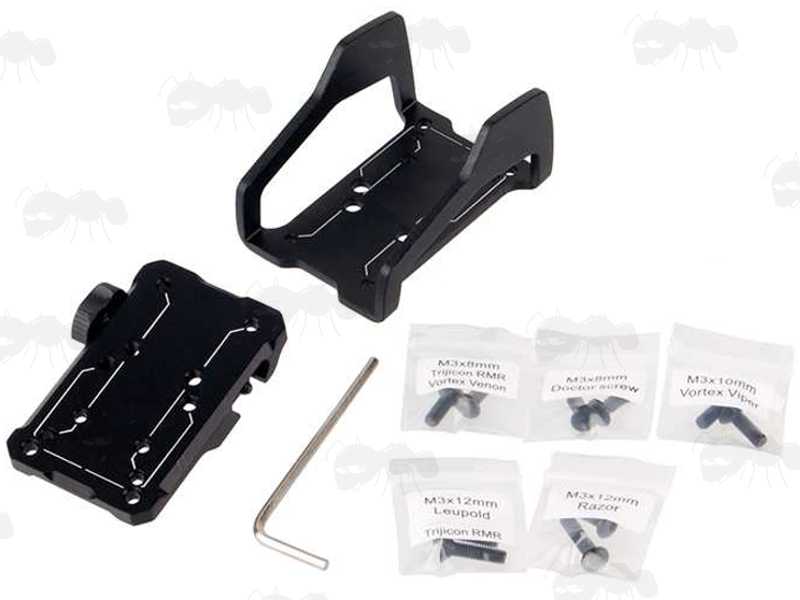 Black Exoskeleton Protective Design Picatinny Rail Mount for Mini Red Dot Sight with Five Pairs of Fixing Screws in Packs