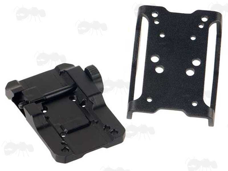 Base View of The Black Exoskeleton Protective Design Picatinny Rail Mount for Mini Red Dot Sight