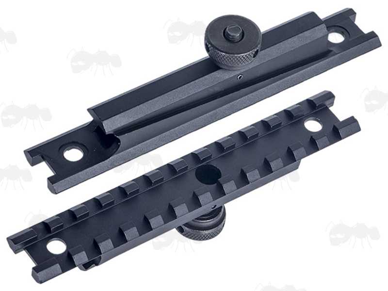 Top and Base View of The M4 Series Carry Handle Rail Mount with Twelve Cross Slots