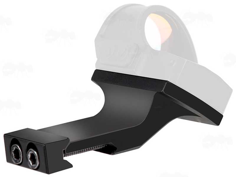 35 Degree Offset Black Mount for Fitting RMR Sights to Picatinny Rifle Rails, Shown with Sight Fitted