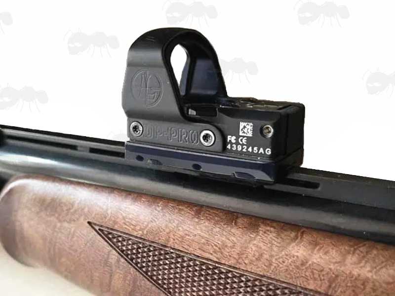 Red Dot Sight Base Plate for Shotgun Ribs, Plate Type Number 4, Shown Fitted with Sight to a Shotgun Rib