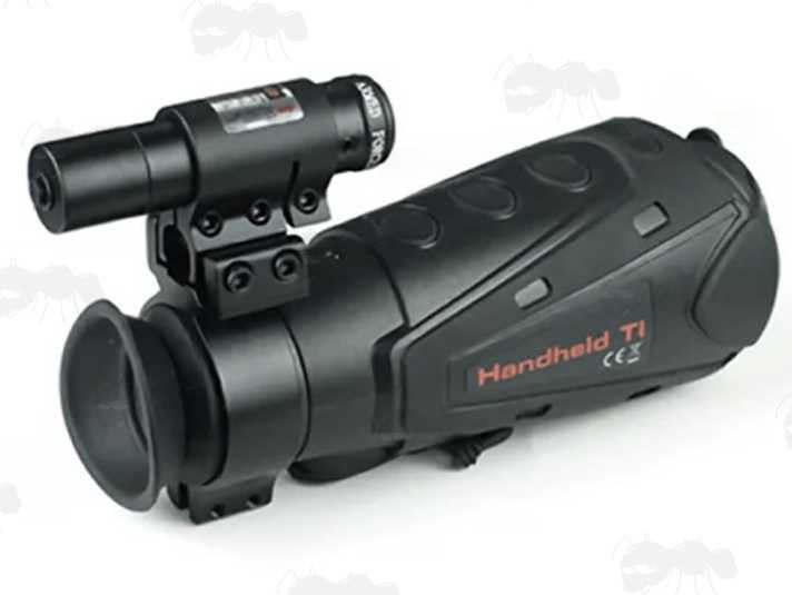 40mm Diameter Split Band Weaver Rail Adapter Ring Mount Shown with Laser Sight and Fitted to a Thermal Night Vision Sight Ocular Lens Housing