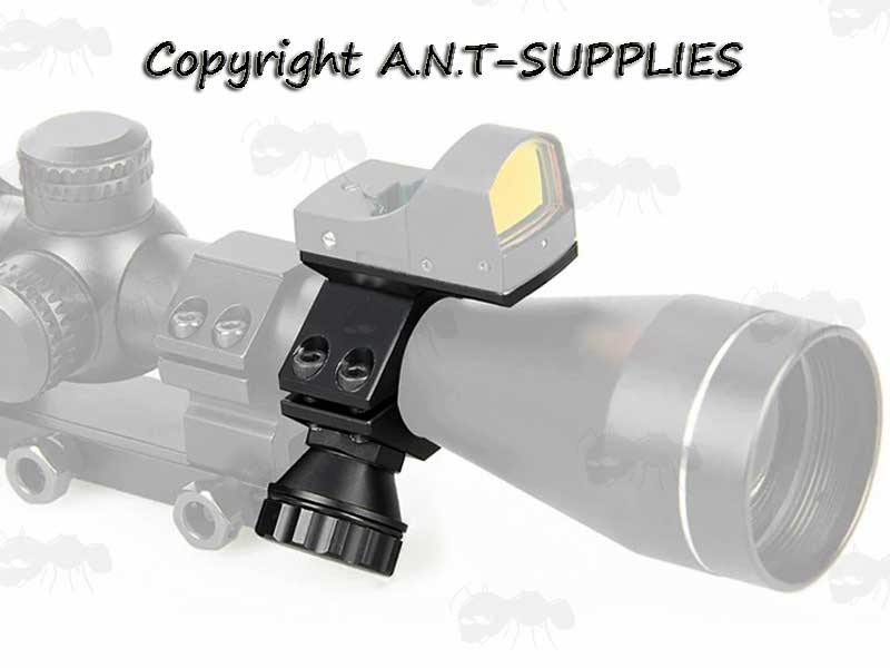 Black Mount With RMR Sight Fitted to a Rifle Scope Tube