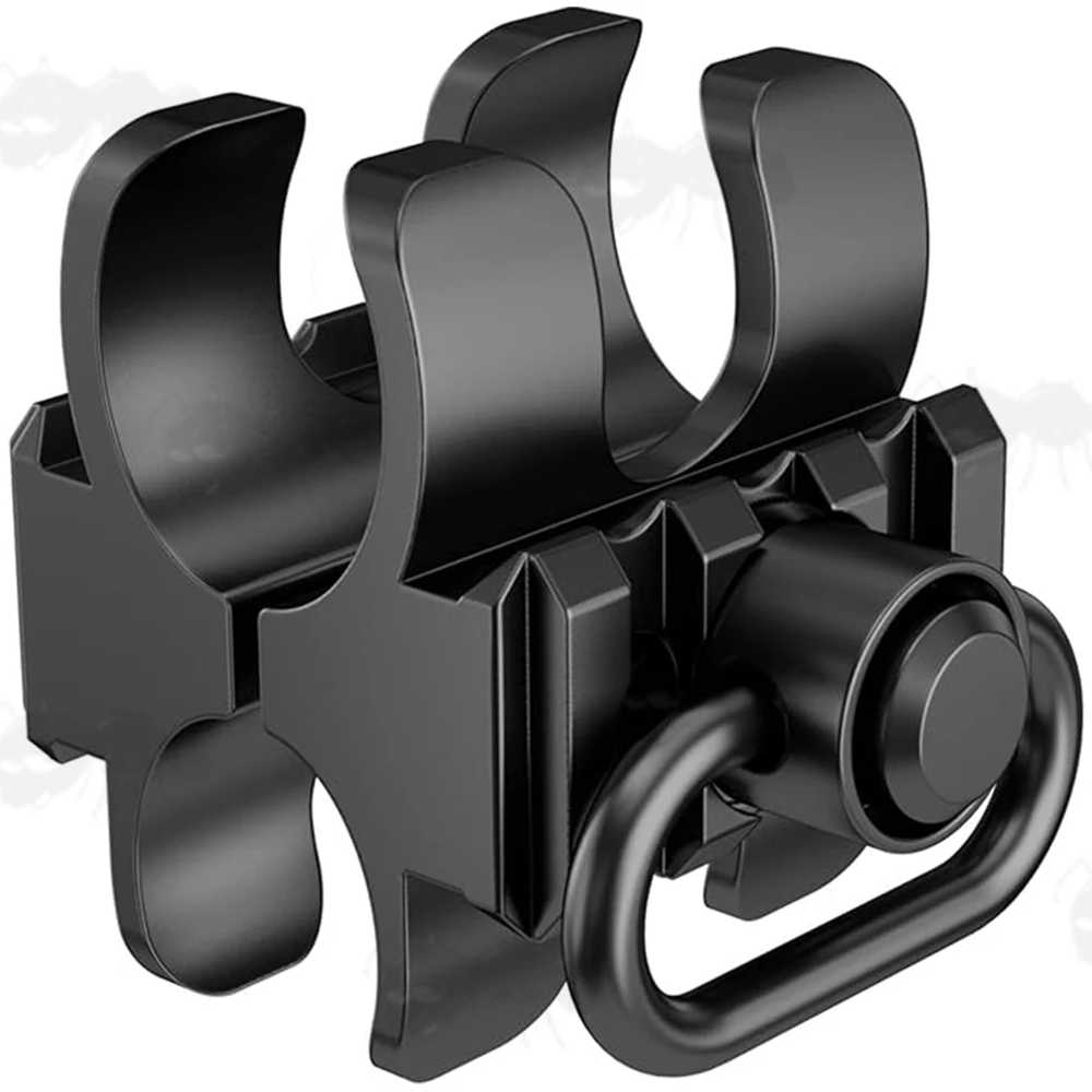 Black Aluminium Shotgun Barrel Magazine Tube Clamp Fixed Rail Base Adapter with Push Button Sling Swivel Socket