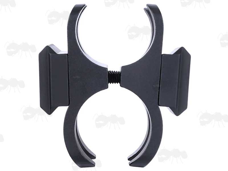End Clamp Profile View of The Black Aluminium Shotgun Barrel Magazine Tube Clamp Rail Base Adapter