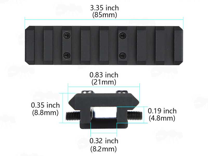 Dimensions of The Aluminium Shotgun Rib Weaver Adapter Rail, 85mm Long