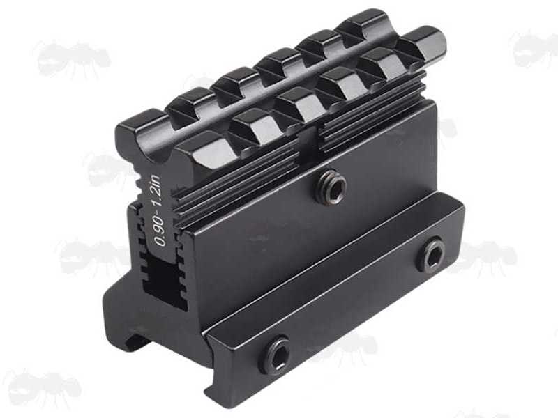 Elevated View of The Adjustable 0.9-1.2 Inch Elevation Five Slot Long Weaver / Picatinny Riser Rail