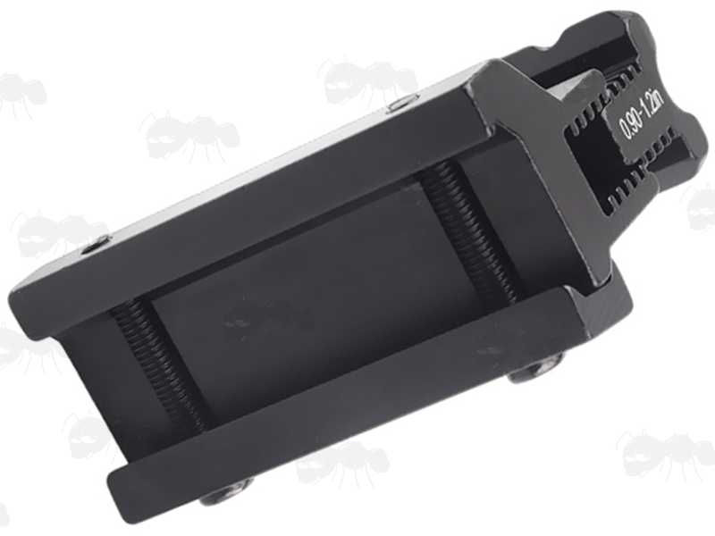Base View of The Adjustable 0.9-1.2 Inch Elevation Five Slot Long Weaver / Picatinny Riser Rail